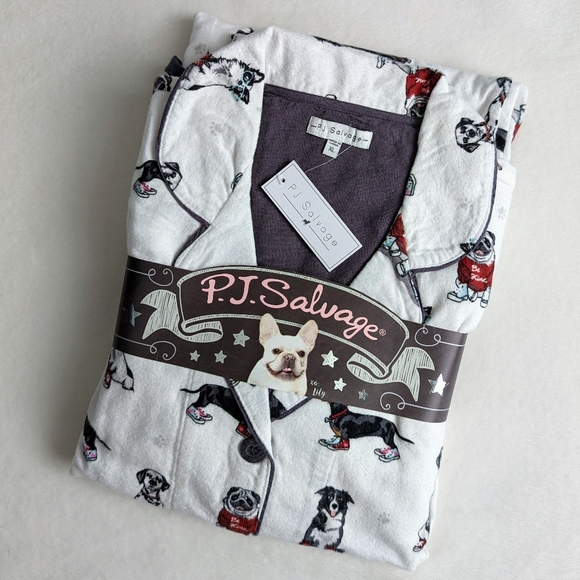 PJ Salvage Other - PJ Salvage Winter Dog Print 100% Cotton Flannel PJ Set XL Natural Multi NWT